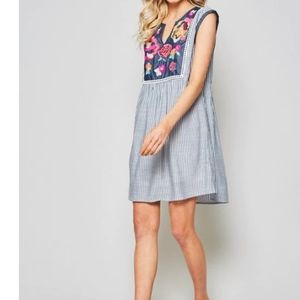 Savanna Jane Women's Striped Floral Mini Dress Embroidered Size S